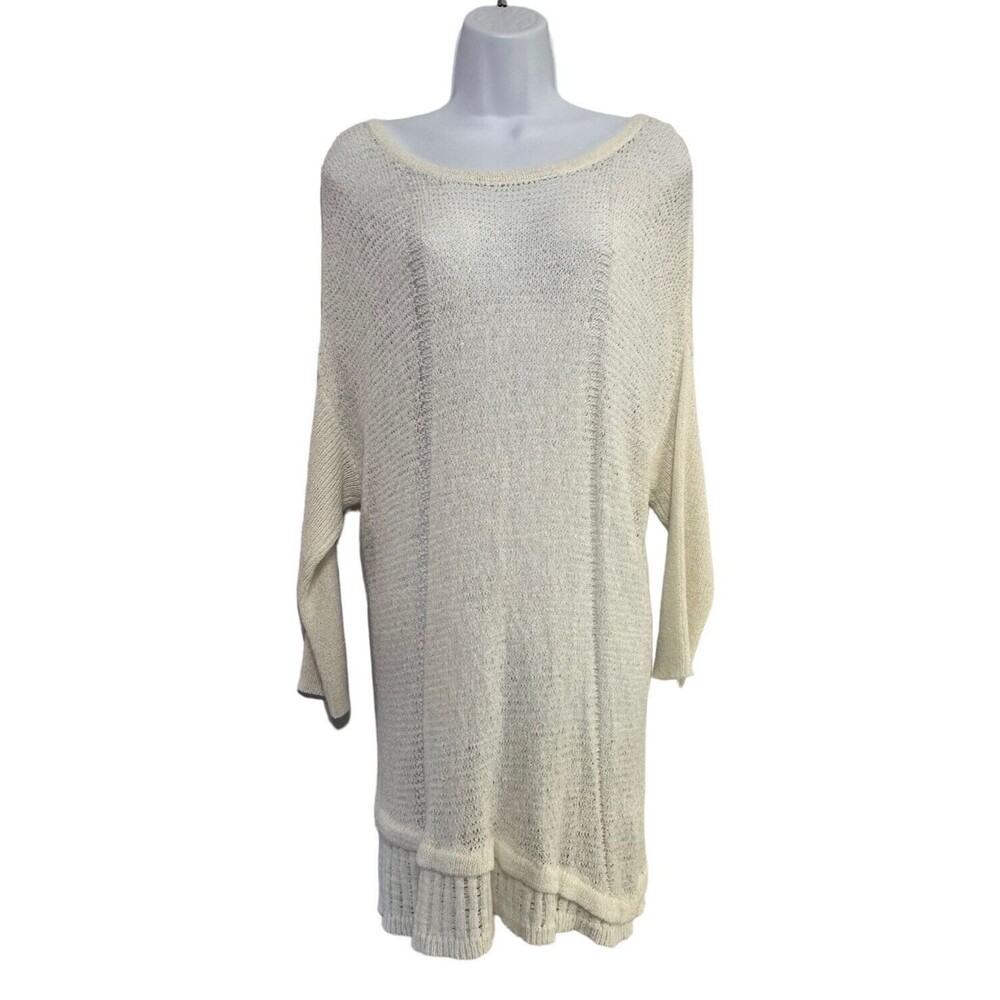 Calvin klein Jeans Womens Open-Knit Pullover Tunic Sweater 3/4 Sleeve White SZ L